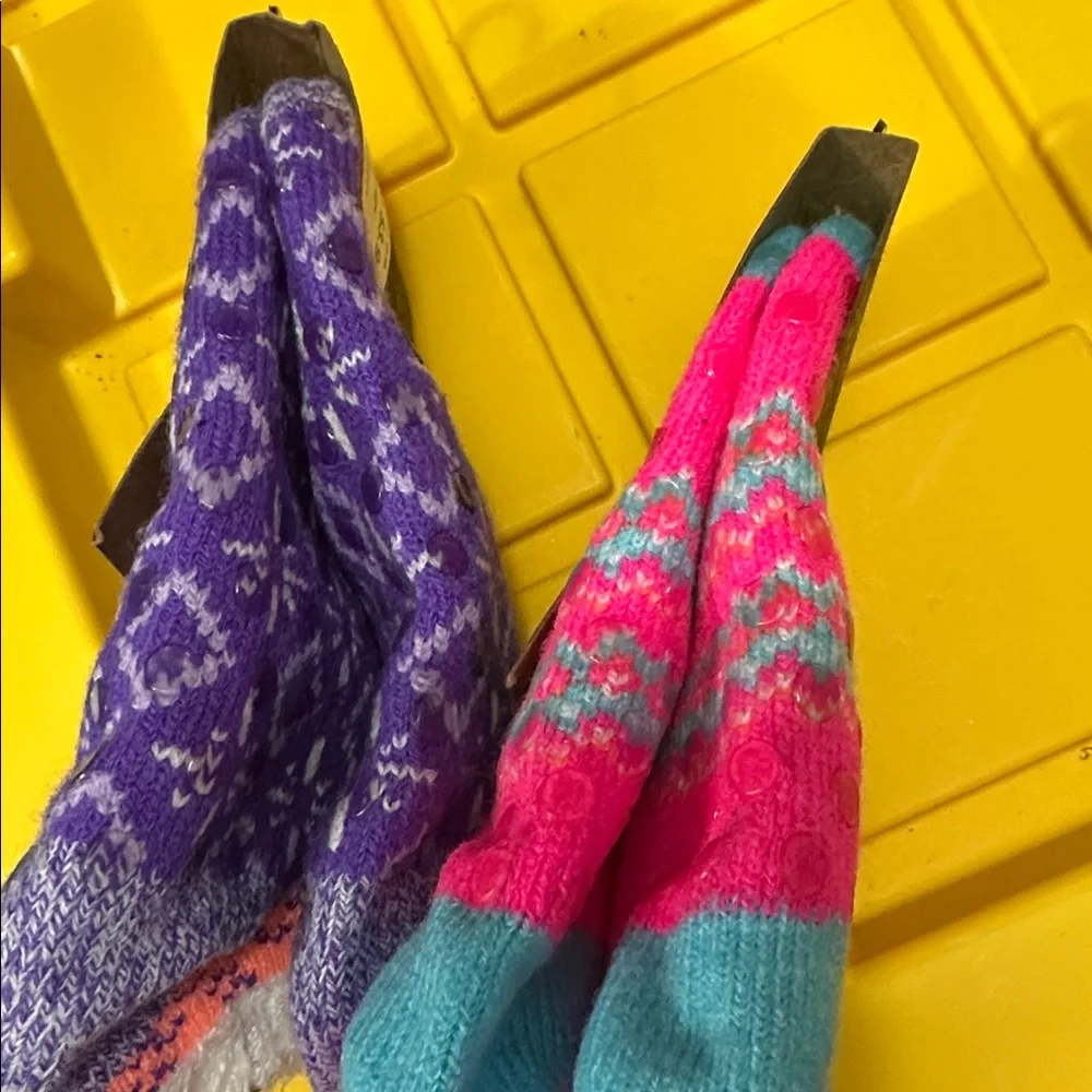 Bundle‎ of 2 Girl Cozy Cabin Youth Socks Gripper Winter Non Slip Thick Warm Gift